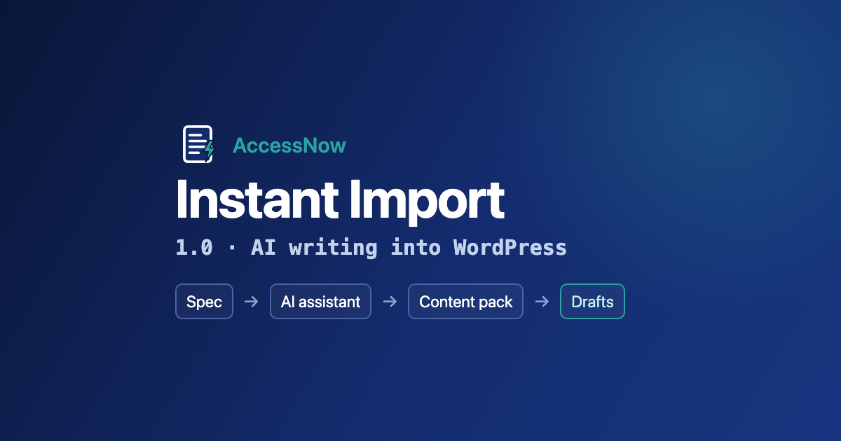 AccessNow Instant Import: AI-written posts into WordPress