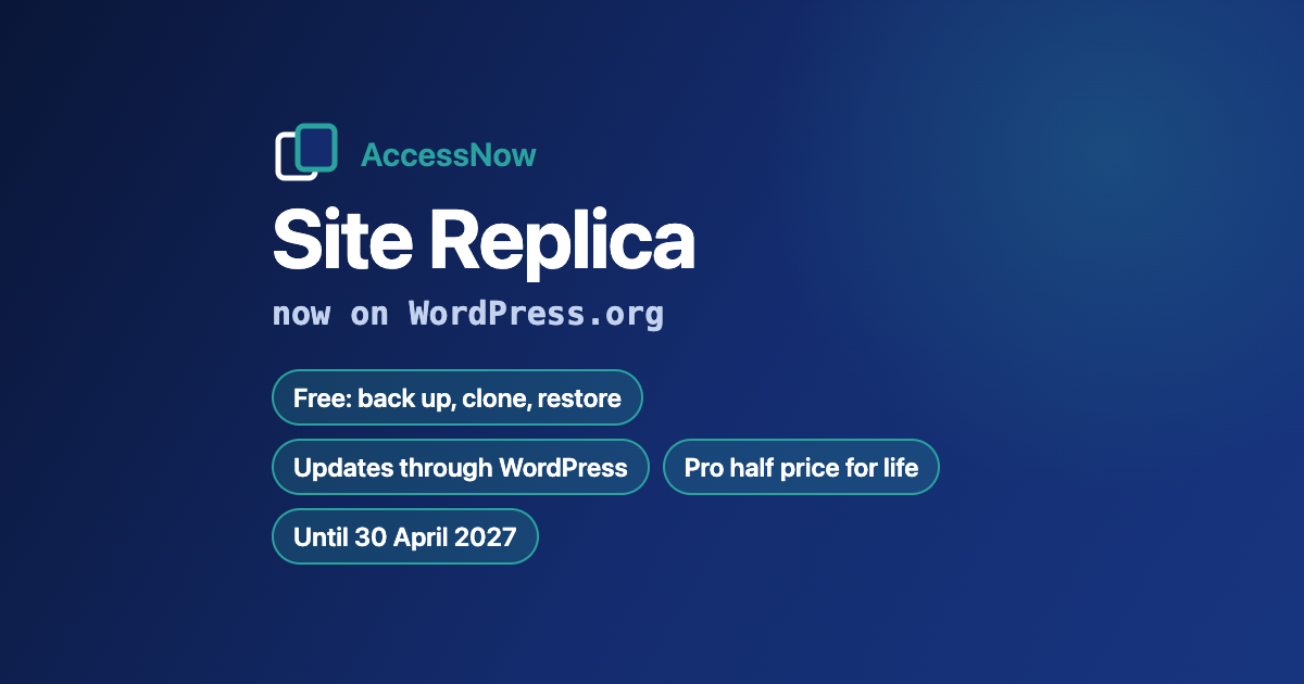 Site Replica is on WordPress.org, with Pro at half price