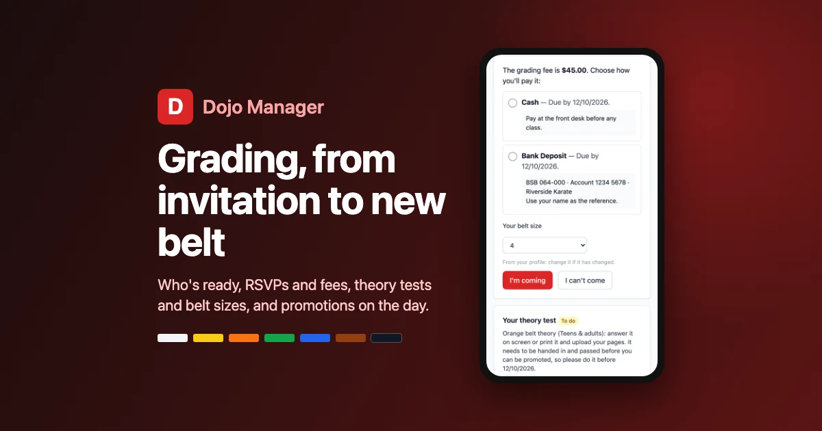Grading in Dojo Manager: from invitation to new belt