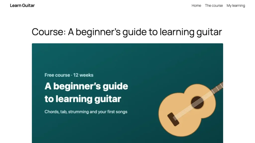 After: the same course page with the theme's own header and menu